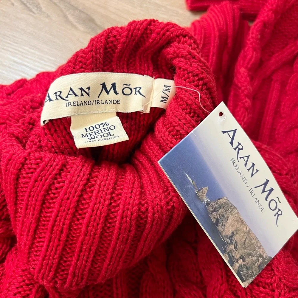 Aran Mor Red Cable Knit Turtleneck Sweater - Picture 4 of 5